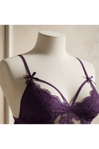 Lamis Nawar Code 422 Floral Lace & Mesh Babydoll Lingerie Set with Bow Details – Spaghetti Strap Nightwear