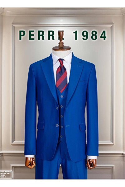 PERRE 1984 Erkek Slim Fit 3'lü Takım Elbise – Ceket, Yelek ve Pantolon – Likr...
