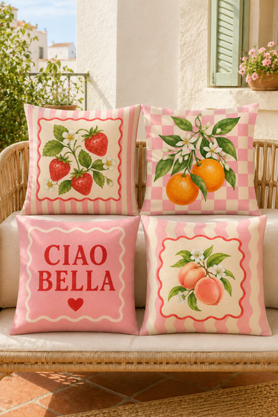 stellahomes Pink Retro Mediterranean Fruit Patterned Decorative Throw Pillow ...