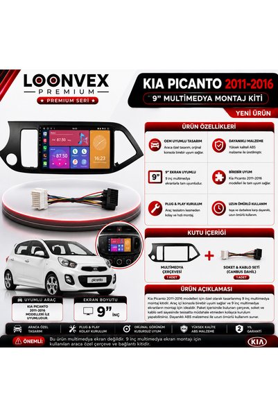 LOONVEX Premium Kia Picanto 2011-2016 9" Multimedia Installation Kit