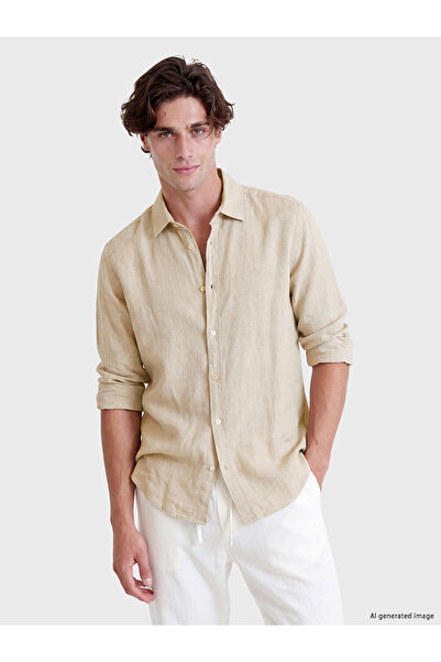LC Waikiki Ανδρικό πουκάμισο NEVAVM Regular Fit 100% λινό με διαφορά στην υφή
