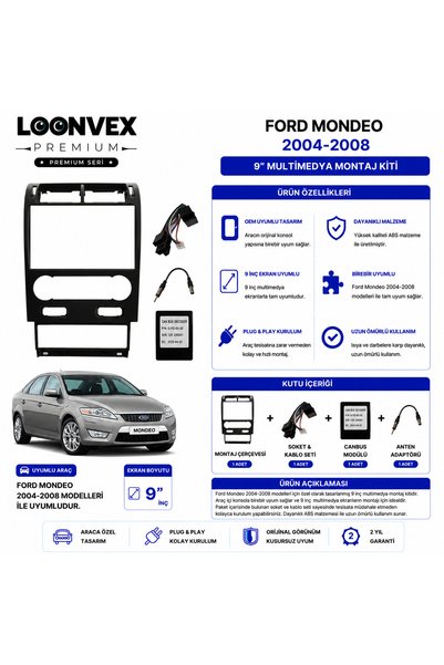 LOONVEX Premium – Ford Mondeo 2004-2008 9" Multimedia Frame + Socket Kit