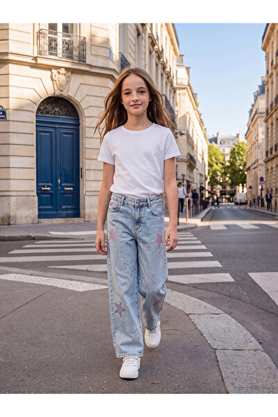 LC Waikiki Nevavm Wideleg Stoned Girls' Jean Pants with Difference in Color