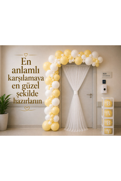 Genel Markalar Hastane Odası Süsleme Seti 50 Balonlu Baby Kutulu Tüllü Yeni D...