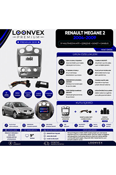 LOONVEX Premium Renault Megane 2 2004-2009 9 İnç Alt Konsol Multimedya Çerçev...