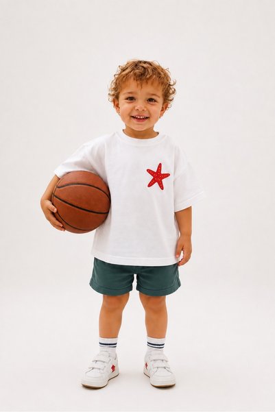 Le Touche Sea Star Patterned Unisex Kids Oversize T-Shirt – Short Sleeve Crew Neck Summer Printed T-Shirt