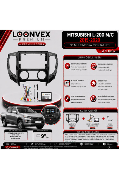 LOONVEX Premium Mitsubishi L-200 M/C 2015-2020 9" Multimedia Installation Kit