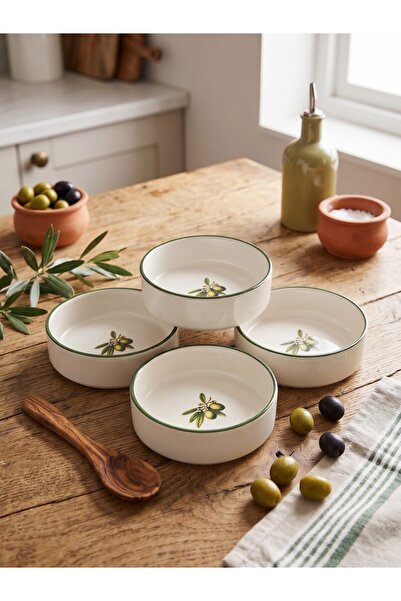 seda seramik Handmade Ceramic Olive Patterned 4-Piece Breakfast Bowl and Snac...