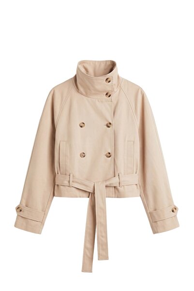 Havoş Light Beige Zinno High Collar Belted Trench Coat