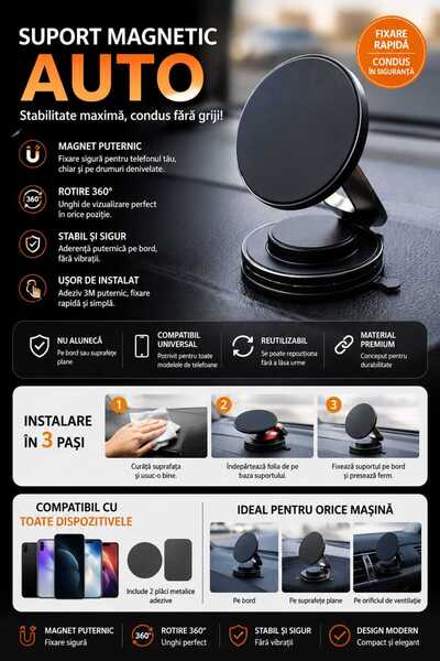 Generic Brand Magnetic Car Phone Holder, 360° Rotation, Dashboard Mount, Stro...