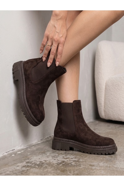 NOVELLAM SHOES Kadın Arven Kahve Süet Dikişli Yandan Lastikli Kalın Taban Gün...