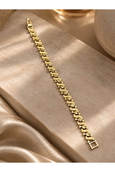 BLUEVELL JEWELRY Kadın Örgü Desenli Gold Bileklik | %100 Paslanmaz Çelik | Su...