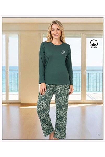 melodi Women's Standard Fit 100% Cotton Crew Neck Long Sleeve Spring Pajama S...