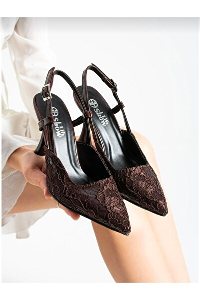 Mira style Women's Pointed Toe Lace Detailed Thin Heels