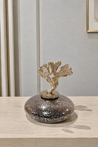 Hinora Pirinç Ginkgo Yaprağı Detaylı Dekoratif Obje – 27x24x24 cm