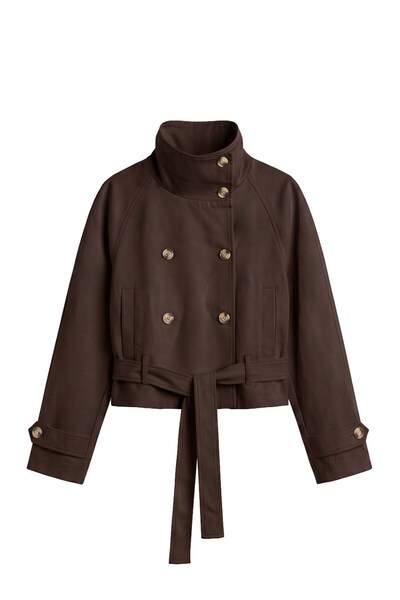 Havoş Acı Kahve Zinno High Collar Belted Trench Coat