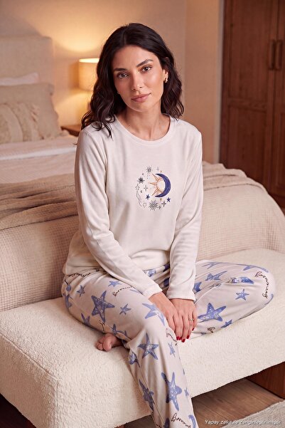 Lela Set de pijamale cu mâneci lungi, cu textură moale și model, pentru femei...