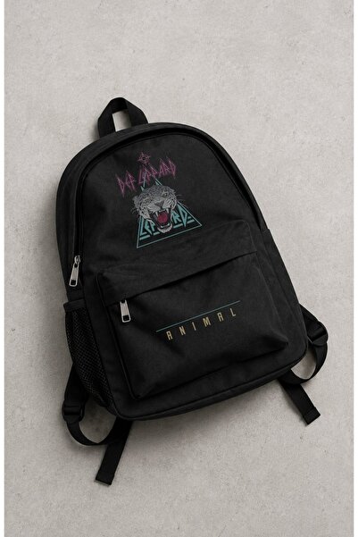 Fuddy Moda Rucsac unisex cu imprimeu animalier Def Leppard, geantă de școală ...