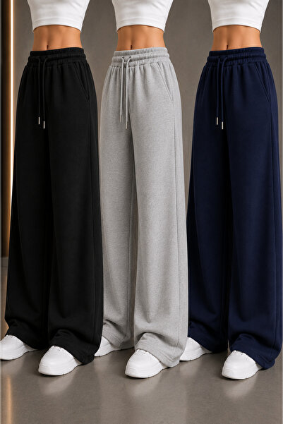 ADR MODA Pantaloni de trening pentru femei, 3 piese, negru, gri, bleumarin, c...
