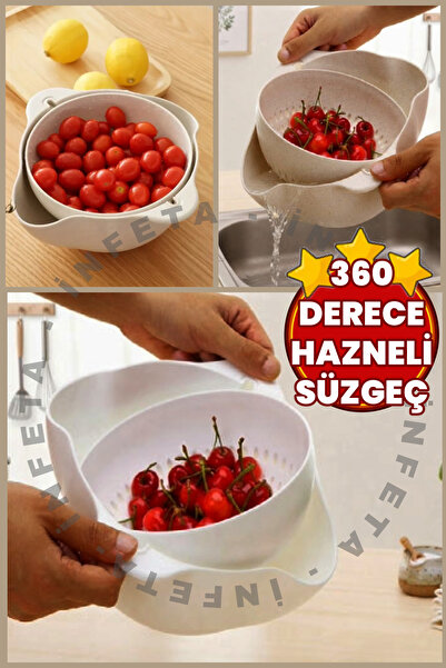 İnfeta 360 Degree Rotatable Colander with Bowl Pasta Vegetable Fruit Washing ...
