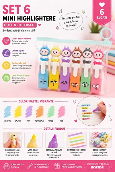 Generic Brand Set of 6 Mini Pastel Highlighters, Highlighter Markers with Fig...