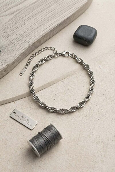Inure Jewelry 316L Steel Silver Color Twisted Chain Model Men's Bracelet