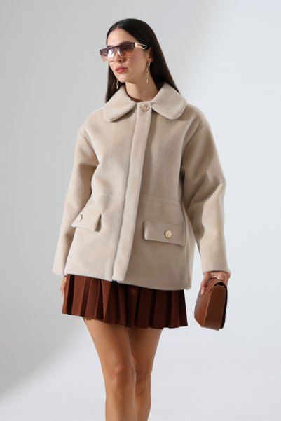Talsmoda Women's Very Stylish Soft Textured Baby Collar Jacket