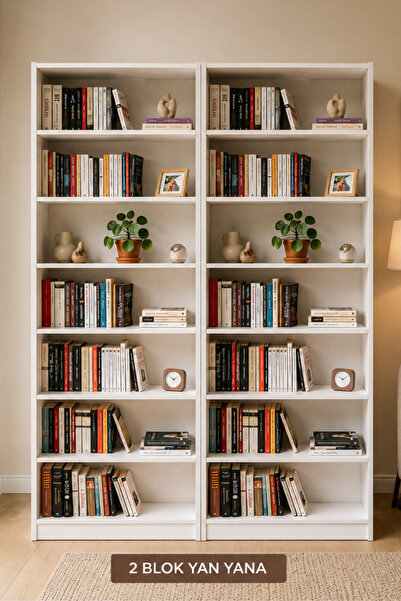 Moderniya Modern Kitaplık Beyaz – 180x124x22 cm Çok Amaçlı Raf, Dekoratif Kit...