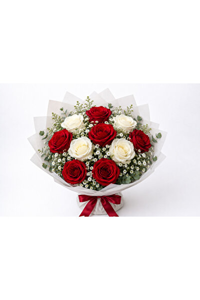 Crescent Flowers 6Red 4White Rose Bouquet