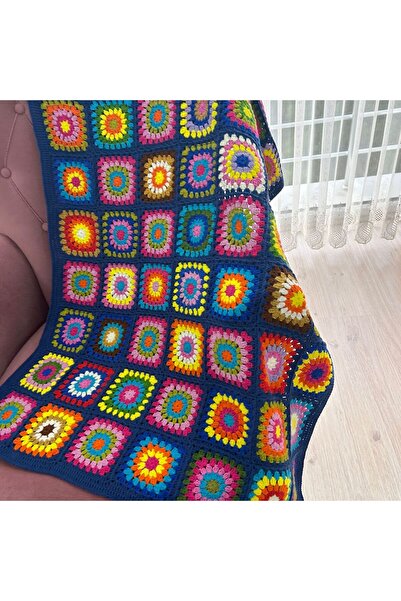 B BUL AKSESUAR Colorful Crochet Hand Knitted Motif Sofa Cover Tv Blanket Knee...
