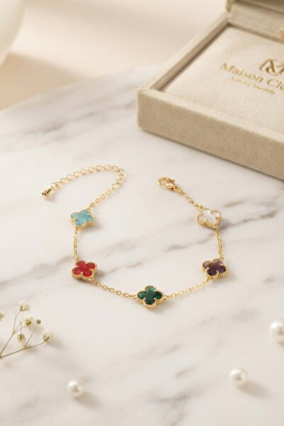 Inure Jewelry Colorful Crystal Stone Gold Color Clover Model Women's Bracelet