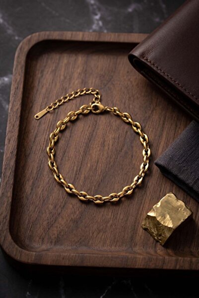 Inure Jewelry 316L Steel Gold Color Rolo Chain Model Men's Bracelet