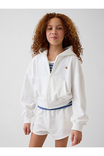 GAP Kız Çocuk Beyaz VintageSoft Terry Wedge Fermuarlı Sweatshirt
