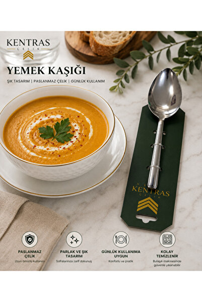 Genel Markalar Kentras Çelik 6’lı Yemek Kaşığı Seti – Paslanmaz Çelik Büyük B...
