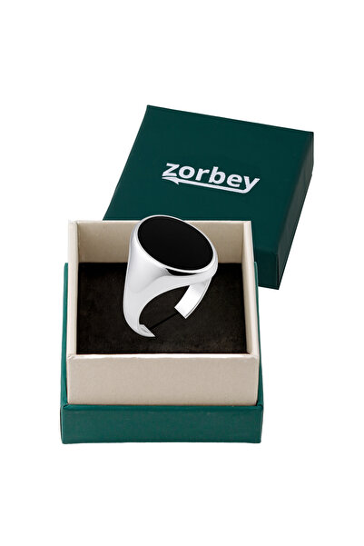 Zorbey 925 Ayar Gümüş Erkek Yüzük, Oval Siyah Mine