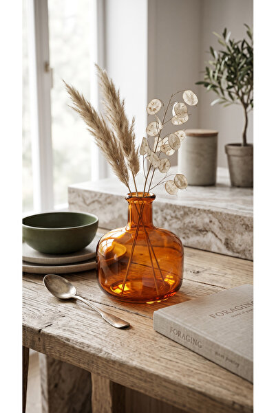 zezedesing Decorative Amber Glass Vase 12X11 cm – Mini Colored Glass Flower H...