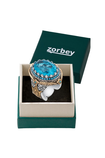 Mavi Paraiba Taşlı Zorbey 925 Gümüş Erkek Yüzük