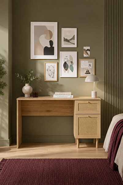 GOOD NİGHT Home Sona Çekmeceli Çalışma Masası 120x75x60 cm Cadiz Meşe İskandi...