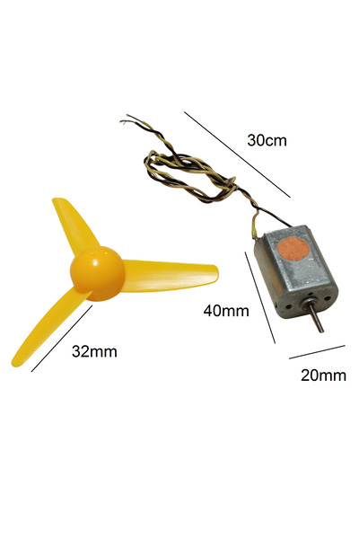 Devre Dünyası 30cm Kablo Lehimli DC 3-9V Pervaneli Fan Motoru Hobi Proje Elektrik Deney Kablolu Motor Pervane Seti