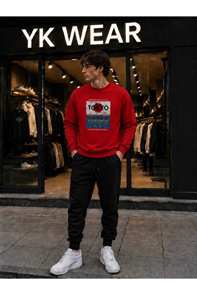 YK WEAR Unisex Tokyo Red Sun Printed Crew Neck Sweatshirt Tracksuit Bottom To...