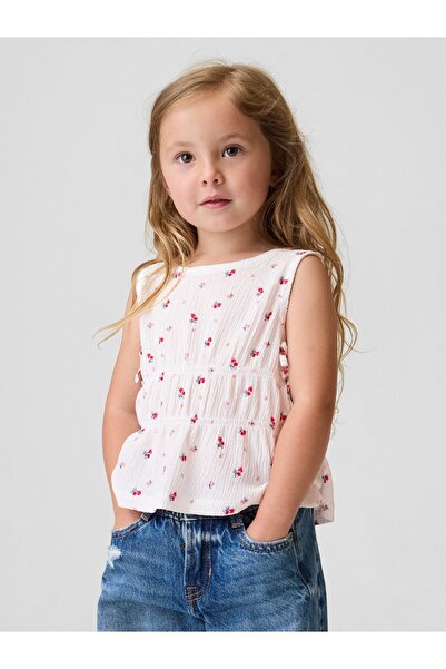 GAP Kız Bebek Beyaz Crinkle Örgü Fiyonk T-Shirt