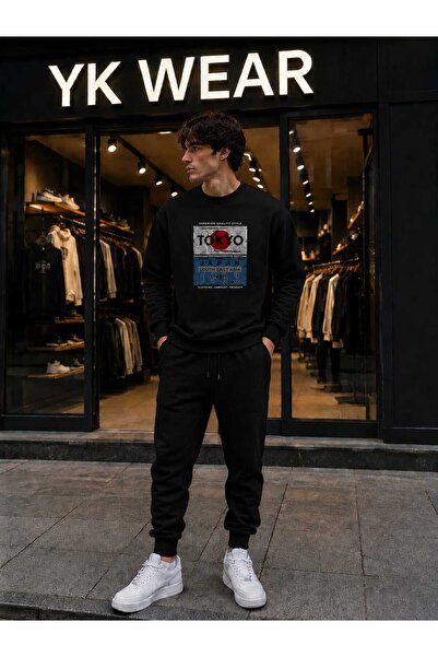 YK WEAR Unisex Tokyo Red Sun Printed Crew Neck Sweatshirt Tracksuit Bottom To...