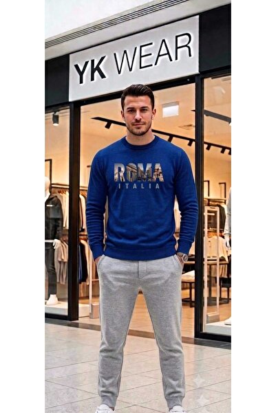 YK WEAR طقم بدلة رياضية من القطن برقبة دائرية مطبوع عليه روما إيطاليا للجنسين