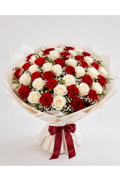 Crescent Flowers 25Red25WhiteRoseBq