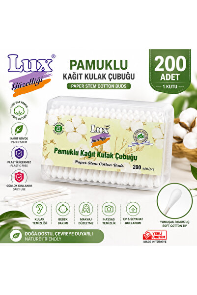 LUX Güzelliği Pamuklu Kağıt Kulak Çubuğu 200 Adet - Kağıt Gövdeli Pamuklu Çubuk