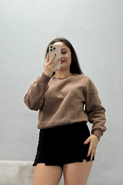 BELENDİR Women's Crew Neck 3 Thread Sweat Coffee