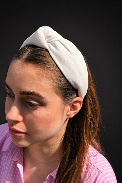ByMerve Bym339-1 Women's White Knotted Fabric Wide Hair Crown Soft Daily Wear