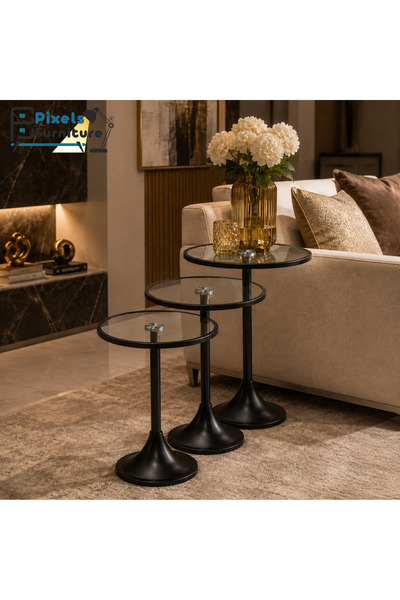 PixelsFurniture Bekas Furniture 3-Piece Serving Table Set with Heat Resistant...