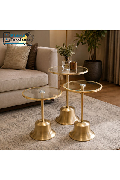 PixelsFurniture طقم طاولات تقديم من بكسل الأثاث، مكون من 3 قطع بسطح زجاجي مقا...
