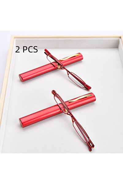 Choice18 +200 2PCS-RED 2PC Suit Mini Small Slim Reading Glasses with Tube Cas...